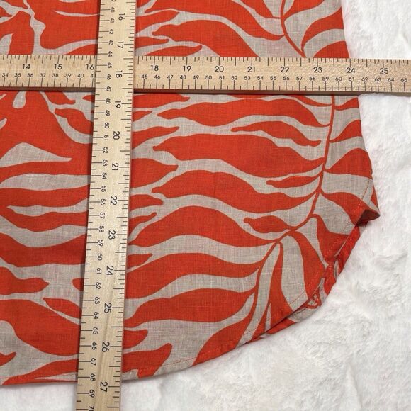 Chicos Linen Button-Up Shirt No iron Blood Orange Tan Palms Size 3 XL NWT - Picture 8 of 11